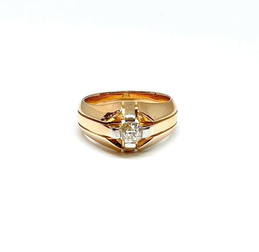 Bague 63 Chevalière ancienne en or rose, platine, diamant 58 Facettes