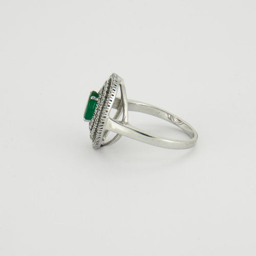 Bague 64 Bague Emeraude triple entourage Diamants 58 Facettes EL2-33