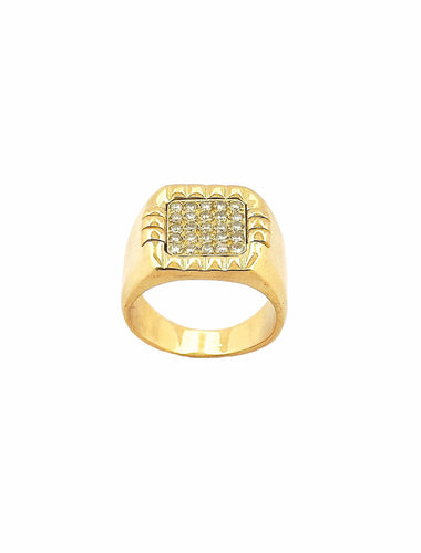 Bague 58 Chevalière vintage or massif 18 carats et diamants 58 Facettes