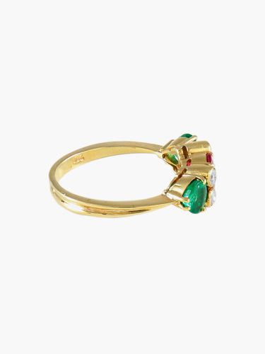 Bague Bague Rubis, Emeraude, diamants, Or jaune 58 Facettes 0