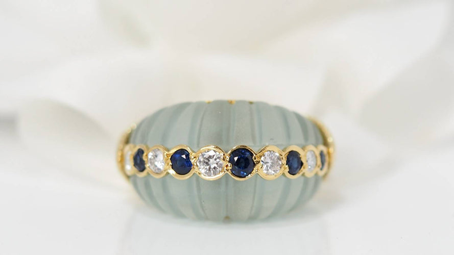 Bague 51 Bague jonc en or jaune  saphirs et diamants sur quartz vert 58 Facettes 30973