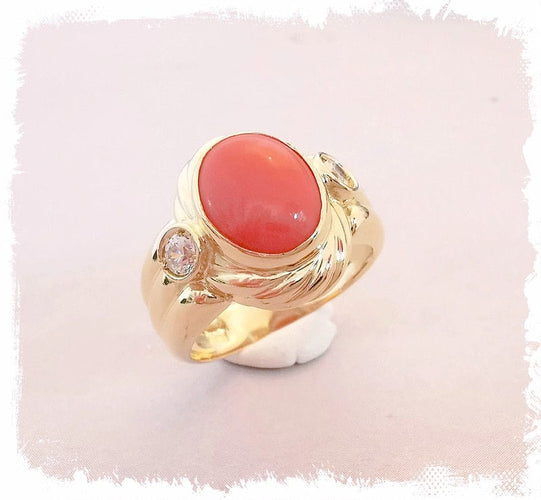 Bague Bague en Or jaune & Corail cabochon 58 Facettes AA 1385