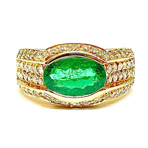 Bague Bague or jaune émeraude ovale et diamants 58 Facettes