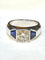 Bague Chevalière or blanc diamant 0,92 carat saphirs synthétiques 58 Facettes