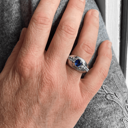 Bague Bague or gris Saphir de Ceylan et Diamants 58 Facettes