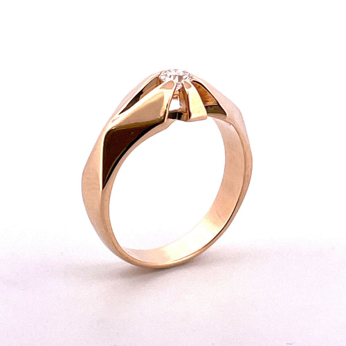 Bague 63 Chevalière homme vintage or jaune et diamant 58 Facettes
