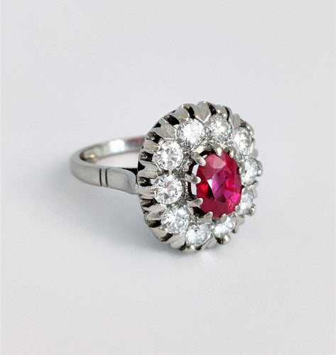 Bague 54 Bague marguerite or blanc rubis entourage diamants 58 Facettes 1-804/4