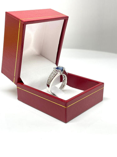 Bague Bague or blanc saphir ovale et diamants 58 Facettes