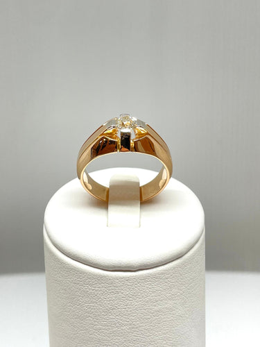 Bague 63 Chevalière ancienne en or rose, platine, diamant 58 Facettes