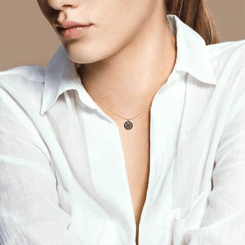 Collier Pendentif Vintage Or 18k & Émaux Bressans 58 Facettes