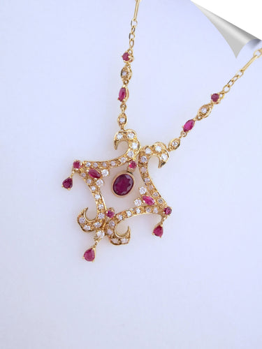Collier Collier des Années 1980-1990 Rubis Diamants 58 Facettes AA 1514