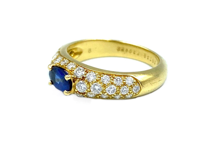Bague BOUCHERON. Bague vintage or jaune, saphir et diamants 58 Facettes