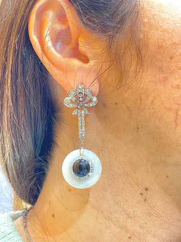 Boucles d'oreilles Boucles d’oreilles art déco en platine, diamants et jade vert 58 Facettes