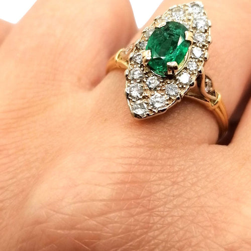 Bague Bague Marquise émeraude et diamants 58 Facettes 2061