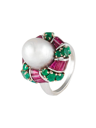 Bague Bague Mauboussin Perle fine, émeraude et rubis 58 Facettes HS2581
