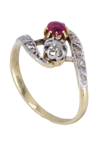 Bague 50 Bague "Toi & Moi" 2 Ors Rubis Diamants 58 Facettes 082451