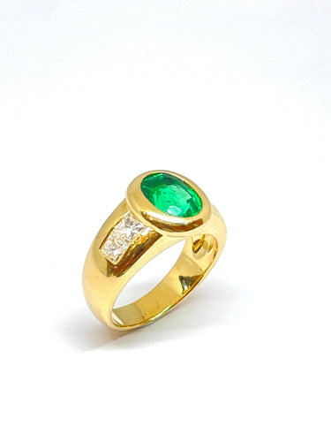 Bague Bague Or jaune Emeraude  Diamants 58 Facettes