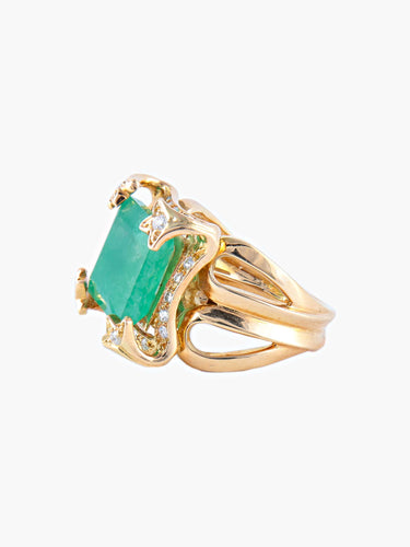 Bague Bague Cocktail Or Jaune Emeraude & Diamants 58 Facettes