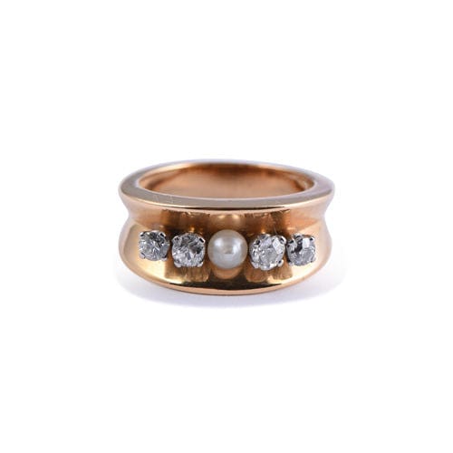Bague 53 Bague en Or jaune, Platine & Perle 58 Facettes F192