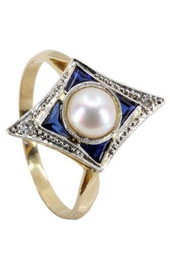 Bague BAGUE ART-DÉCO SAPHIRS PERLE ET DIAMANTS 58 Facettes 056201