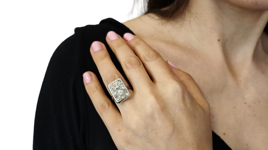 Bague 51 Bague Art Déco platine et diamants 58 Facettes RA.607/9