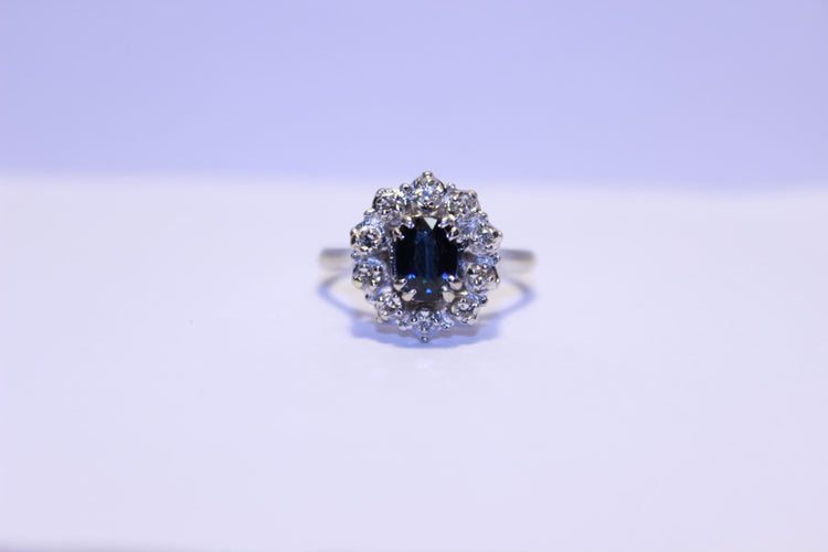 Bague 54 Bague  or blanc Diamants et Saphir 58 Facettes