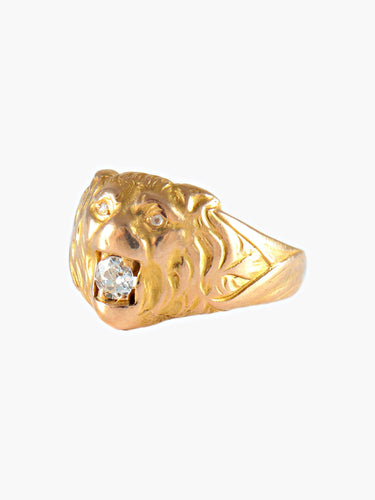 Bague CHEVALIERE LION OR JAUNE AVEC DIAMANTS 58 Facettes