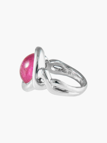 Bague Bague Or Blanc Tourmaline Rose Cabochon 58 Facettes