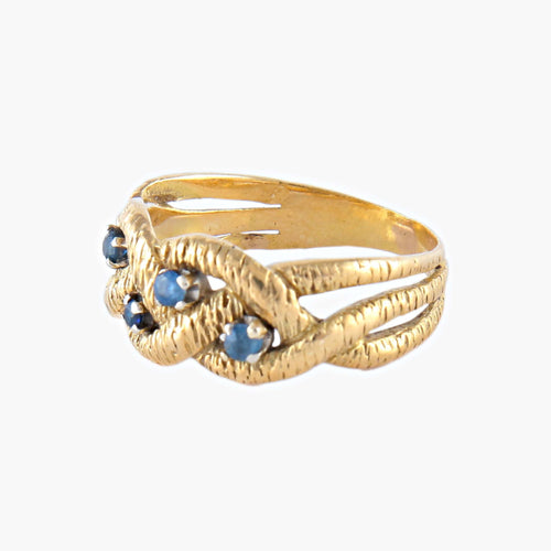 Bague Bague Tressée Or jaune pierres bleues 58 Facettes