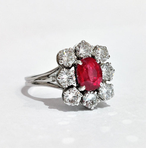Bague 54 Bague or blanc marguerite rubis et diamants 58 Facettes 1-171/1