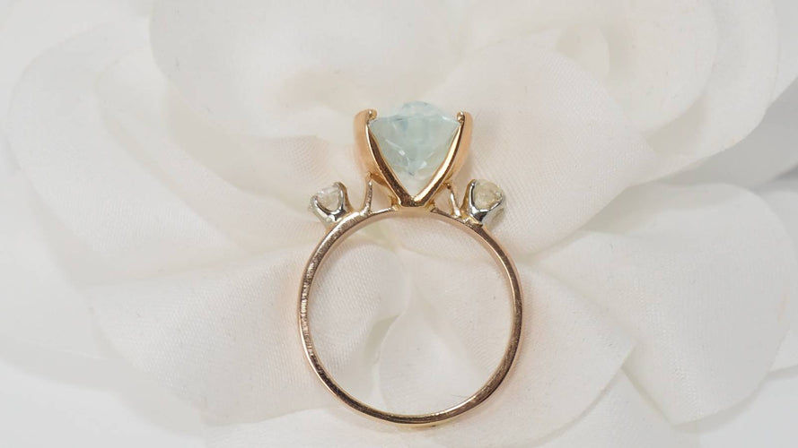 Bague 55.5 Bague vintage en or jaune, aigue marine et diamants 58 Facettes 30670