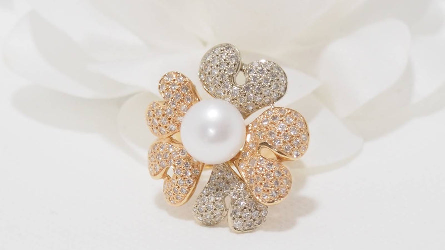 Bague 54 Bague Fleur diamants & perle de culture 58 Facettes 32274