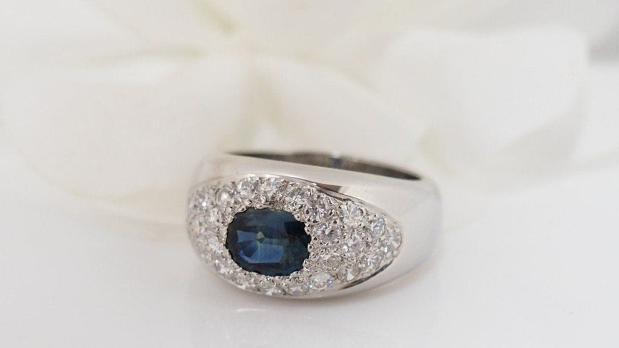Bague 56 Bague Bandeau En Or Blanc, Saphir Et Diamants 58 Facettes 31468