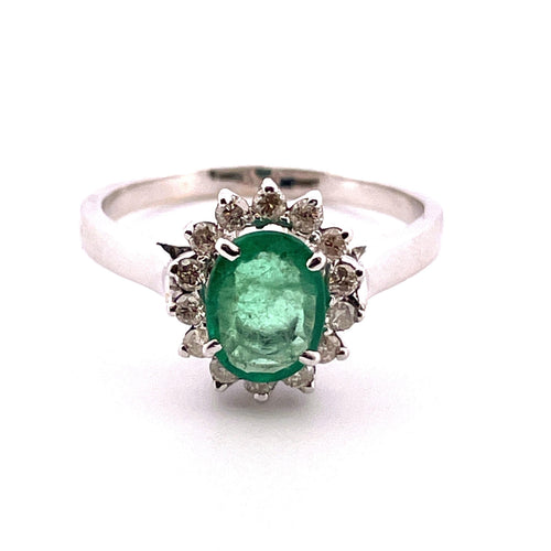 Bague Bague  Emeraude ovale et diamants 58 Facettes