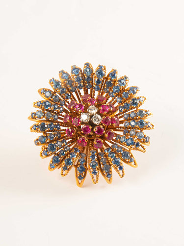 Broche Broche en or jaune, saphirs, rubis et diamants 58 Facettes