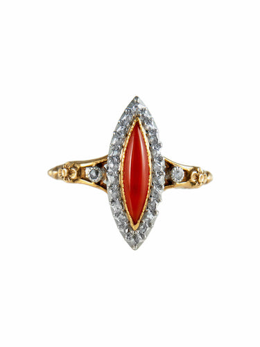 Bague 60 Bague Marquise Cornaline et Diamants 58 Facettes