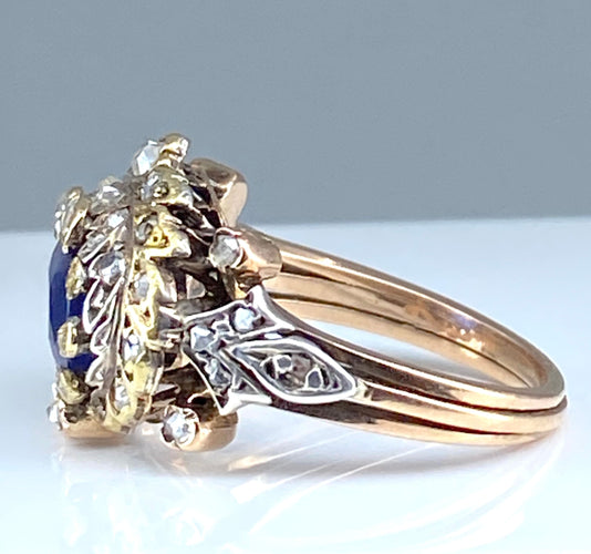 Bague 51 Bague saphir non chauffé  diamants Epoque 19ème siècle. 58 Facettes AB271