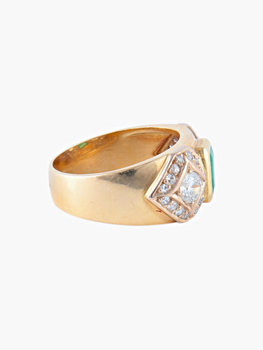 Bague Large Bague Or Jaune Emeraude et Diamants 58 Facettes