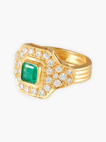 Bague Bague Or Jaune Emeraude Et Pavage De Diamants 58 Facettes HS19943