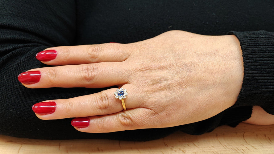 Bague 54 Bague marguerite saphir et diamants 58 Facettes FA-5