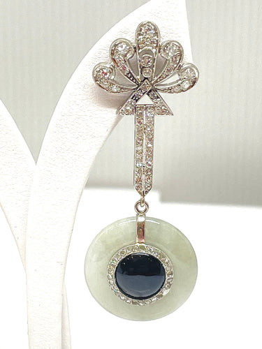 Boucles d'oreilles Boucles d’oreilles art déco en platine, diamants et jade vert 58 Facettes