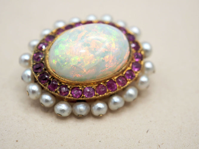 Broche Broche opale rubis perles or jaune 58 Facettes