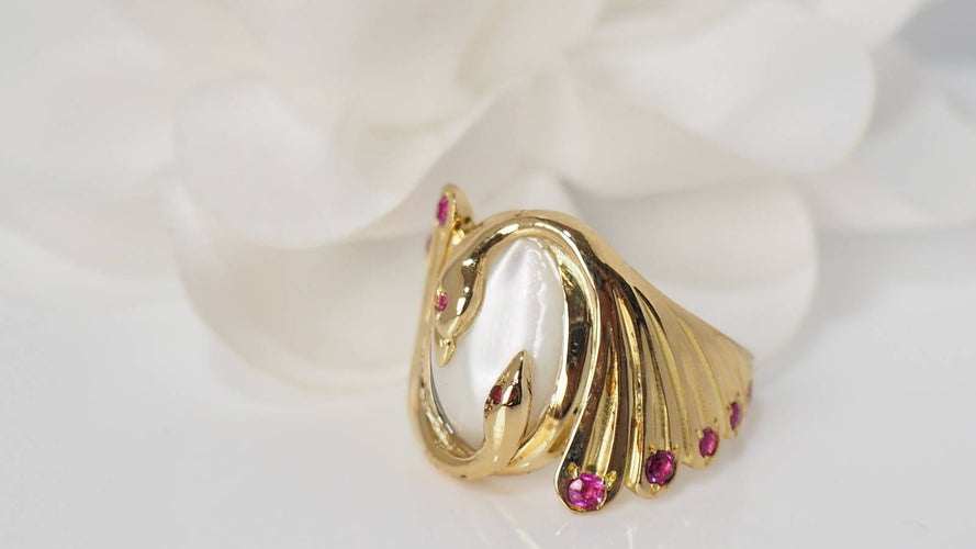 Bague Bague Toi et Moi Oiseaux pierre de Lune et Rubis 58 Facettes 31230