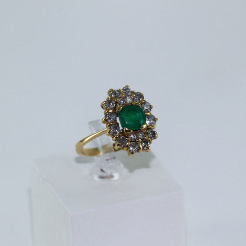 Bague 57 Bague Marguerite Or jaune Emeraude et Diamants 58 Facettes