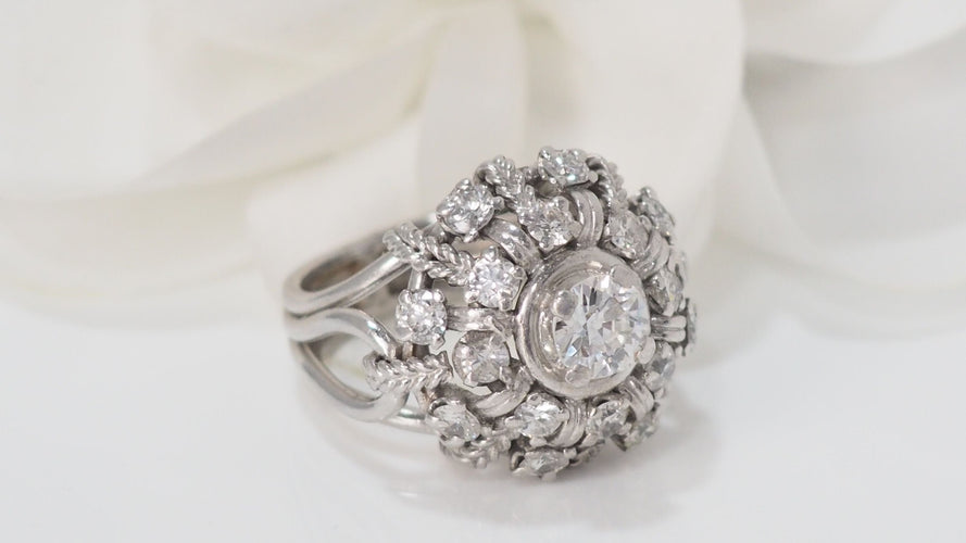 Bague 50 Bague entourage Vintage en Palladium et diamants 58 Facettes 29680