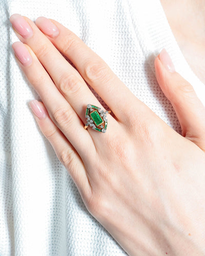 Bague 52.5 Bague Ancienne Emeraudes Diamants 58 Facettes