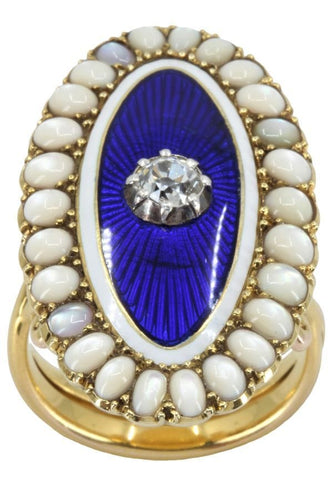 Bague 54 BAGUE MARQUISE ANCIENNE ÉMAIL OPALES ET DIAMANT 58 Facettes 051601
