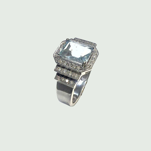 Bague Bague Aigue-marine Diamants Art Déco 58 Facettes