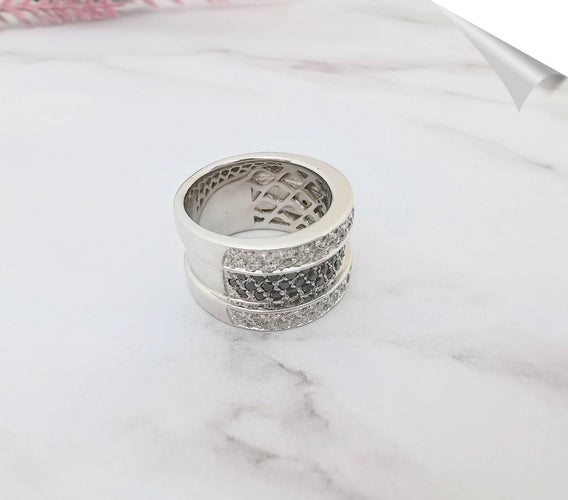 Bague Bague bandeau Diamants Blancs et noirs, Or Gris 58 Facettes AA 1551