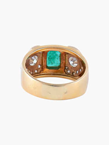 Bague Large Bague Or Jaune Emeraude et Diamants 58 Facettes